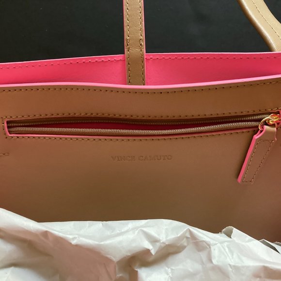 Vince Camuto Light Brown Leila Leather Tote/Pink Trim/Dust Bag/NEW/$228 RETAIL! - Picture 5 of 9